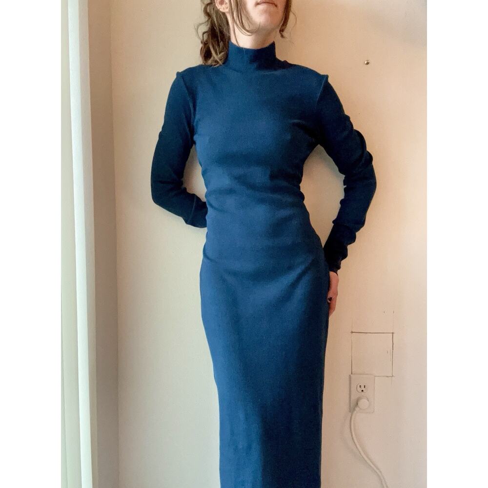Prairie Underground Ribbed Mockneck Bodycon Dress Teal Blue Women's M
